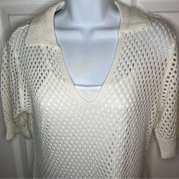 Steve Madden Short Sleeve Open Crochet Knit Midi Dress Ivory White M - Picture 4 of 11